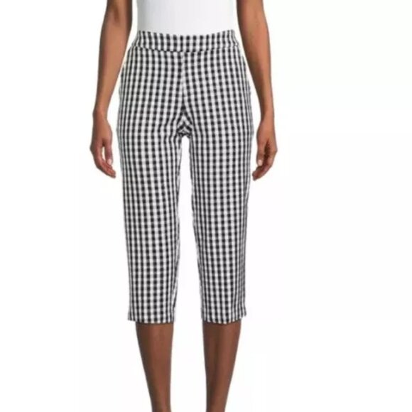 Time & Tru Women's Black & White Check Gingham Plaid Mid Rise Capri Pants Sz 14 - Picture 1 of 10